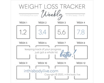 Weekly Weight Loss Tracker | Weight Chart | Digital Download | Minimal Black