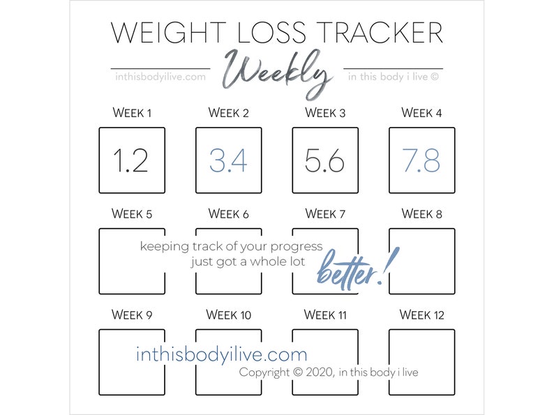 Weekly Weight Loss Tracker Weight Chart Digital Download Minimal Black image 1