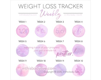 Weekly Weight Loss Tracker | Weight Loss Diary | Digital Download | Pretty in Pink