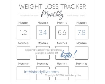 Monthly Weight Loss Tracker | Monthly Weight Tracker | Digital Download | Minimal Black