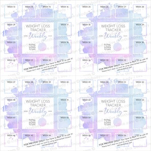 Weekly Weight Loss Trackers Set of 5 Goal Tracker Digital Download Purple Splash image 4