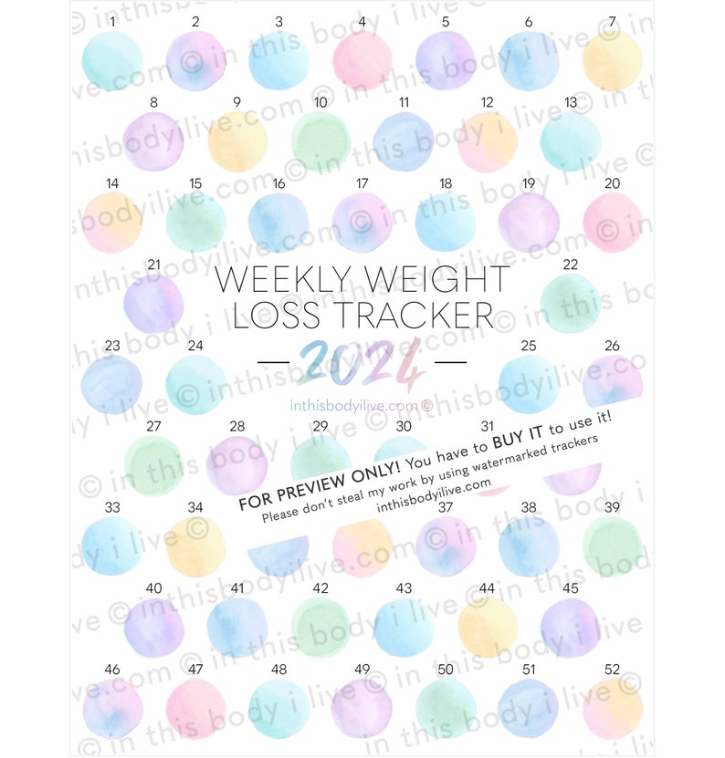52 Week Weight Loss Tracker 2024 Weight Loss Chart Digital Download Gumballs Bild 3