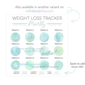 Monthly Weight Loss Tracker Weightloss Chart Digital Download Under the Sea-Green image 4