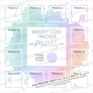 Monthly Weight Loss Tracker Weight Loss Chart Digital Download Rainbow Splash image 3