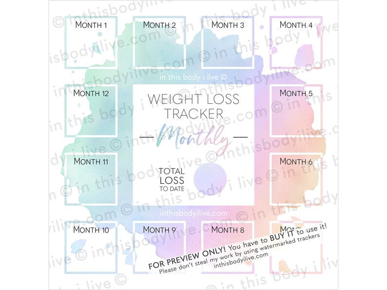 Monthly Weight Loss Tracker Weight Loss Chart Digital Download Rainbow Splash image 3