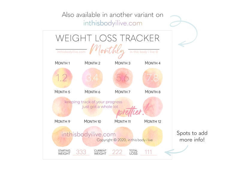 Monthly Weight Loss Tracker Weightloss Motivation Digital Download Life's Peachy image 4