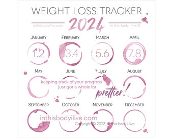 Weight Loss Tracker 2024 | Weight Loss Diary | Digital Download | Wine O'Clock