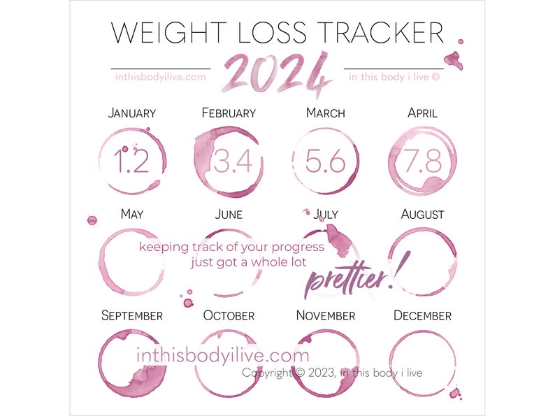 Weight Loss Tracker 2024 Weight Loss Diary Digital Download Wine O'Clock image 1