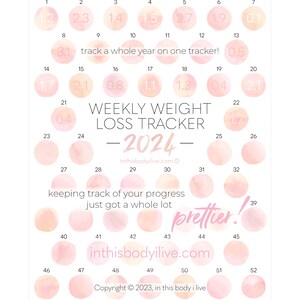 52 Week Weight Loss Tracker 2024 Weight Loss Chart Digital Download Coral Peach image 1