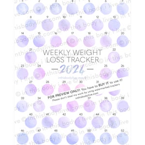 52 Week Weight Loss Tracker 2024 Weight Loss Chart Digital Download Purple Splash image 3