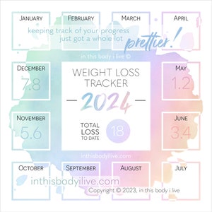 Weight Loss Tracker 2024 Weight Loss Calendar Digital Download Rainbow Splash image 1