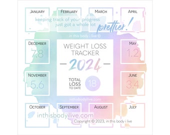 Weight Loss Tracker 2024 | Weight Loss Calendar | Digital Download | Rainbow Splash