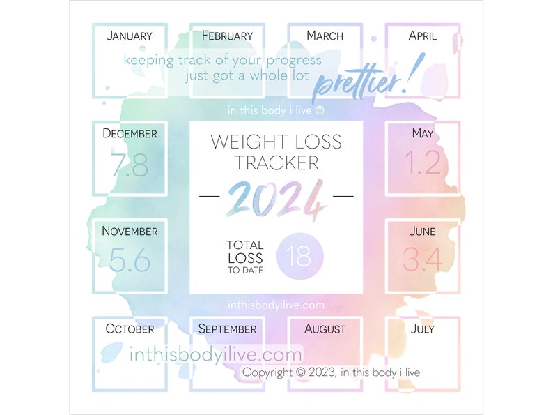 Weight Loss Tracker 2024 Weight Loss Calendar Digital Download Rainbow