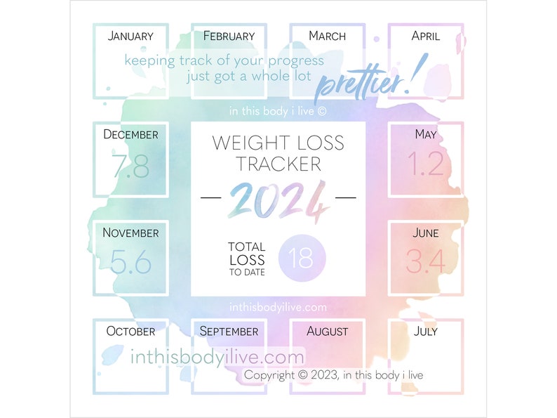 Weight Loss Tracker 2024 Weight Loss Calendar Digital Download Rainbow Splash image 1