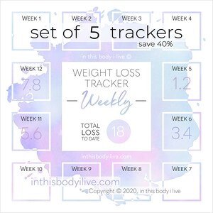 Weekly Weight Loss Trackers Set of 5 Goal Tracker Digital Download Purple Splash image 1