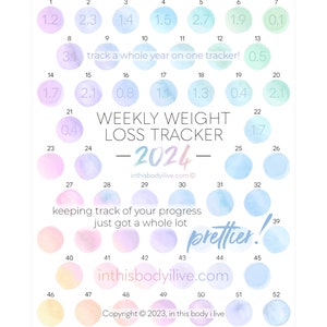 52 Week Weight Loss Tracker 2024 Weight Loss Chart Digital Download Sunrise image 1