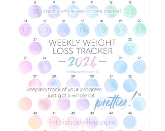 52 Week Weight Loss Tracker 2024 | Weight Loss Chart | Digital Download | Sunrise