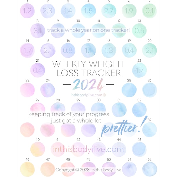 52 Week Weight Loss Tracker 2024 | Weight Loss Chart | Digital Download | Sunrise