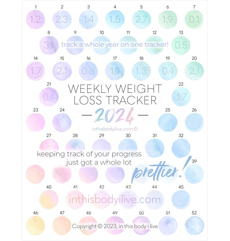 52 Week Weight Loss Tracker 2024 Weight Loss Chart Digital Download Sunrise image 1