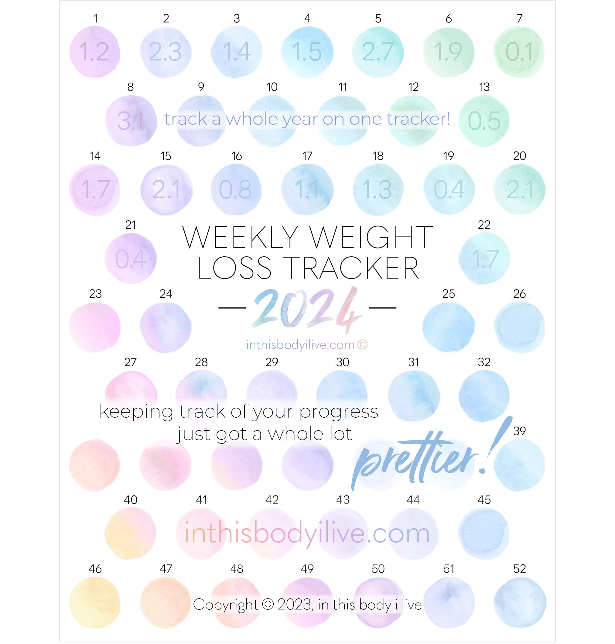 52 Week Weight Loss Tracker 2024 Weight Loss Chart Digital Download