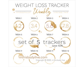 Weekly Weight Loss Trackers - Set of 5 | Weight Loss Calendar | Digital Download | Coffee Break