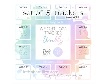 Weekly Weight Loss Trackers - Set of 5 | Goal Tracker | Digital Download | Rainbow Splash