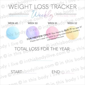 Weekly Weight Loss Trackers Set of 5 Weight Loss Motivation Digital Download Over the Rainbow imagem 5