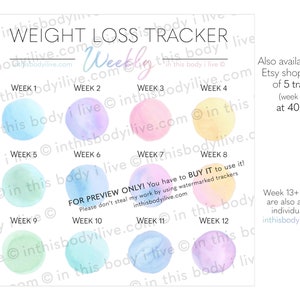 Weekly Weight Loss Tracker Weight Loss Chart Digital Download Over the Rainbow image 3