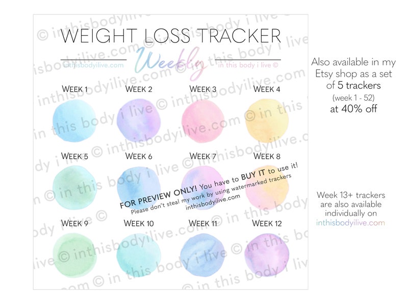 Weekly Weight Loss Tracker Weight Loss Chart Digital Download Over the Rainbow image 3