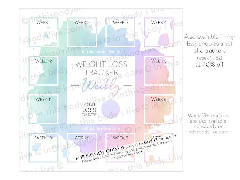 Weekly Weight Loss Tracker Instagram Weight Tracker Digital Download Rainbow Splash imagen 3