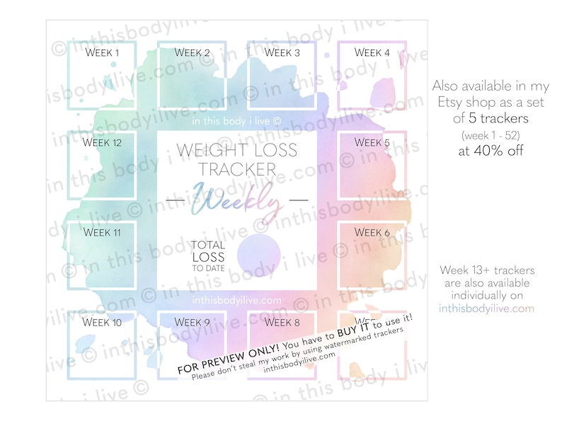 Weekly Weight Loss Tracker Instagram Weight Tracker Digital Download Rainbow Splash image 3