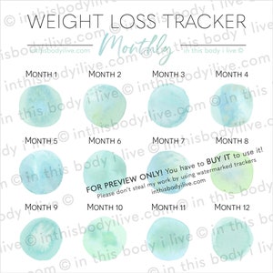 Monthly Weight Loss Tracker Weightloss Chart Digital Download Under the Sea-Green image 3