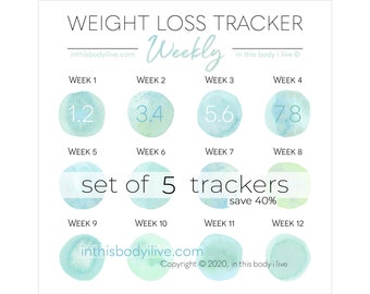 Weekly Weight Loss Trackers - Set of 5 | Instagram Weight Tracker | Digital Download | Under the Sea-Green