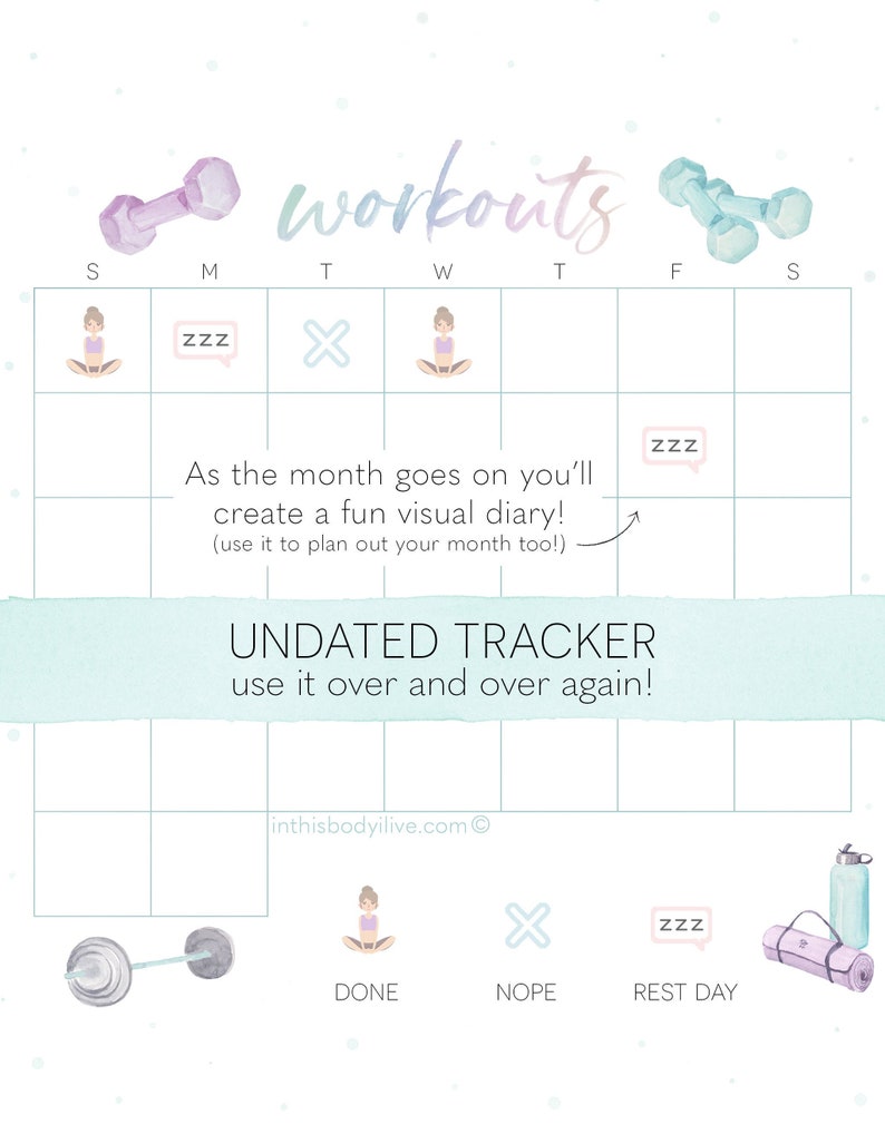 Daily Workouts Tracker Workout Calendar Digital Download Printable image 1