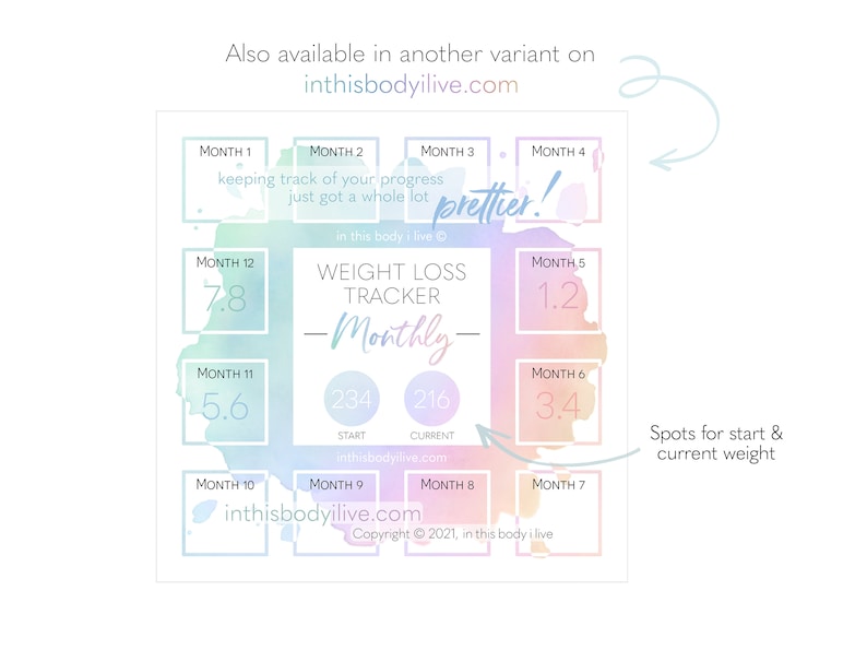 Monthly Weight Loss Tracker Weight Loss Chart Digital Download Rainbow Splash image 4