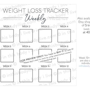 Weekly Weight Loss Tracker Weight Chart Digital Download Minimal Black image 3