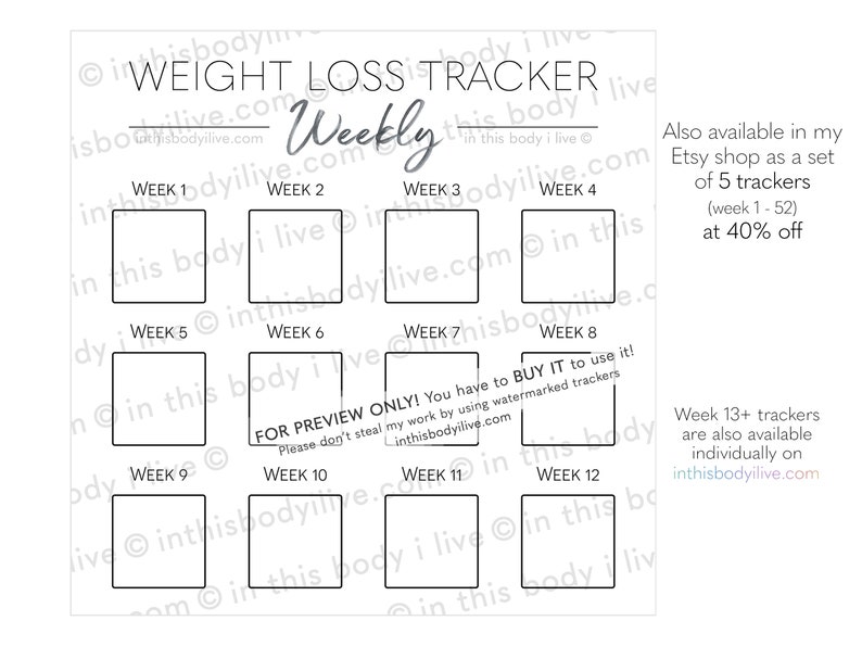 Weekly Weight Loss Tracker Weight Chart Digital Download Minimal Black image 3