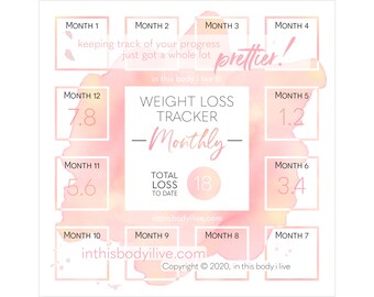 Monthly Weight Loss Tracker | Weight Loss Motivation | Digital Download | Coral Splash