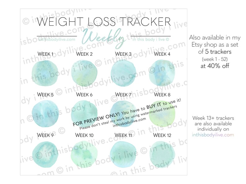 Weekly Weight Loss Tracker Weight Loss Template Digital Download Under the Sea-Green image 3