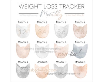 Monthly Weight Loss Tracker | Cats | Weight Loss Planner | Digital Download