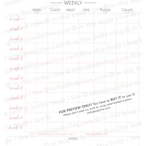 Weekly Measurements Tracker Inches Lost Chart Digital Download Printable Coral Peach image 3