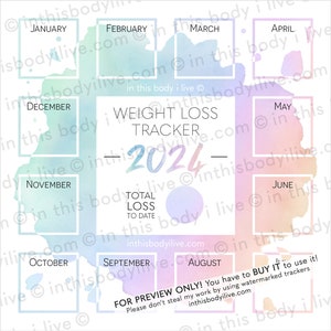 Weight Loss Tracker 2024 Weight Loss Calendar Digital Download Rainbow Splash image 3