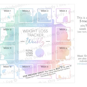 Weekly Weight Loss Trackers Set of 5 Goal Tracker Digital Download Rainbow Splash imagen 3