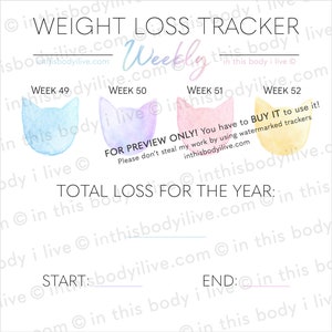 Weekly Weight Loss Trackers Set of 5 Rainbow Cats Weight Loss Motivation Digital Download image 5