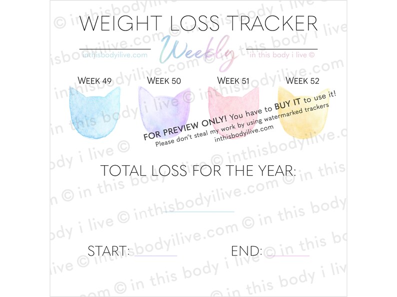 Weekly Weight Loss Trackers Set of 5 Rainbow Cats Weight Loss Motivation Digital Download image 5