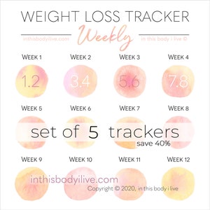 Weekly Weight Loss Trackers Set of 5 Weight Chart Digital Download Life's Peachy image 1