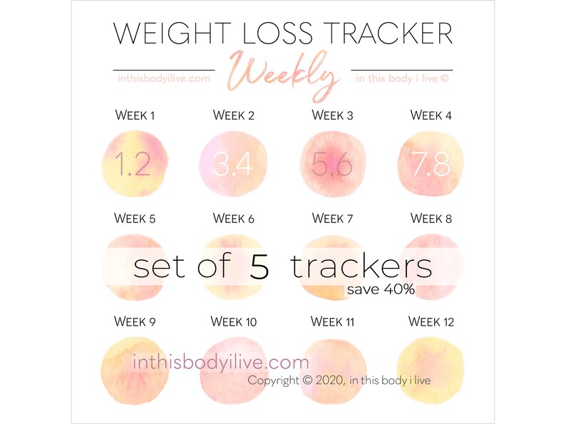 Weekly Weight Loss Trackers Set of 5 Weight Chart Digital Download Life's Peachy image 1