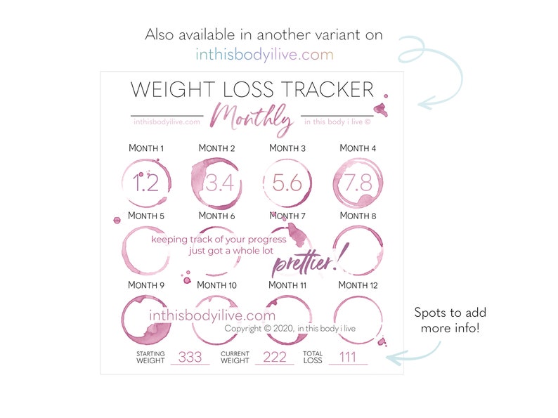 Monthly Weight Loss Tracker Goal Tracker Digital Download Wine O'Clock image 4