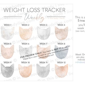 Weekly Weight Loss Trackers Set of 5 Cats Weight Loss Motivation Digital Download image 3