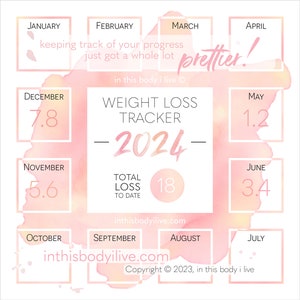 Weight Loss Tracker 2024 Weight Loss Chart Digital Download Coral Splash image 1